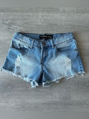 Y2K Seductions Women's Light Blue Distressed Low Rise Denim Shorts